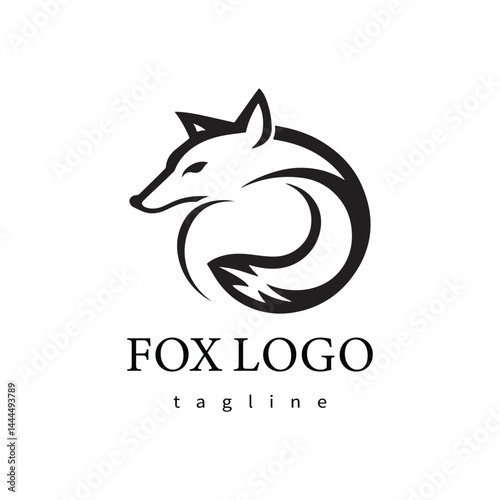 Fox logo design icon silhouette style minimal vector art illustration on a white background.
