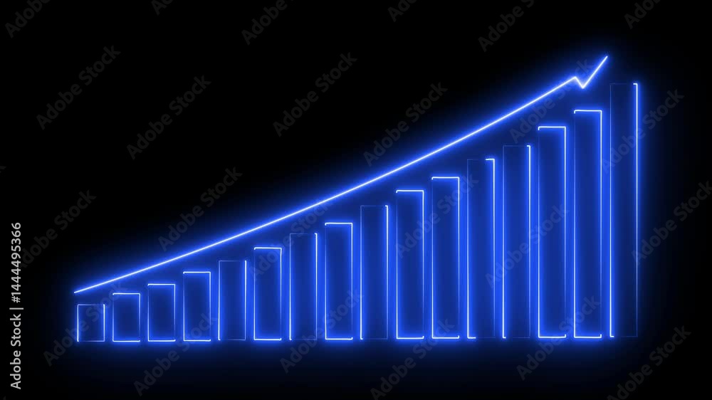 Abstract neon line up arrow business graph icon animation background. Business graph chart with upward trend animation. Abstract arrow business graph icon animation background. Abstract neon line up arrow business graph icon animation background. Business graph chart with upward trend animation. Abstract arrow business graph icon animation background.