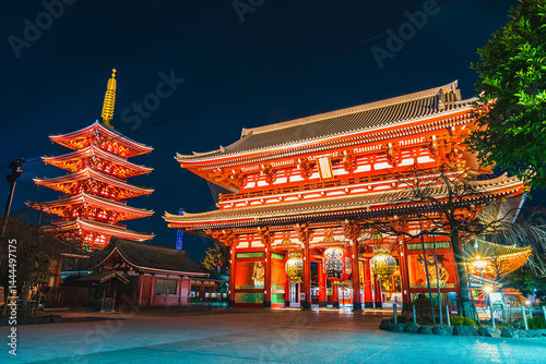 Sensoji Temple at night in Asakusa Tokyo city Japan.