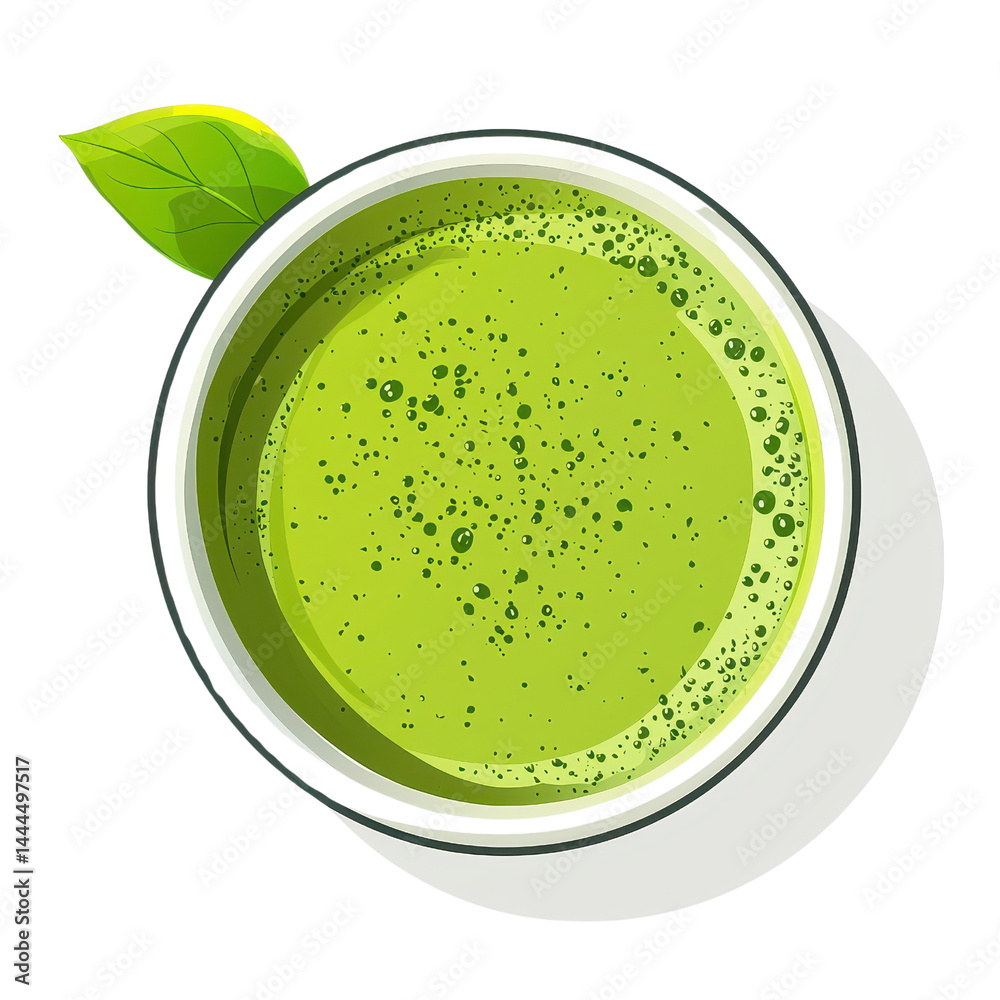 Flat style illustration of matcha green tea, vibrant colors, isolated on white background. cutout png