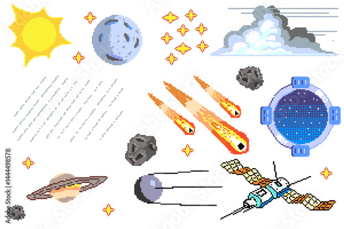 Foto A vibrant collection of Y2K-inspired pixel art icons, blending retro aesthetics