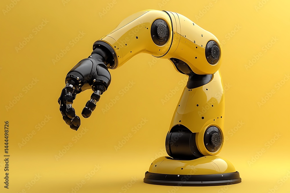 Yellow robotic arm, sleek design Yellow robotic arm, sleek design