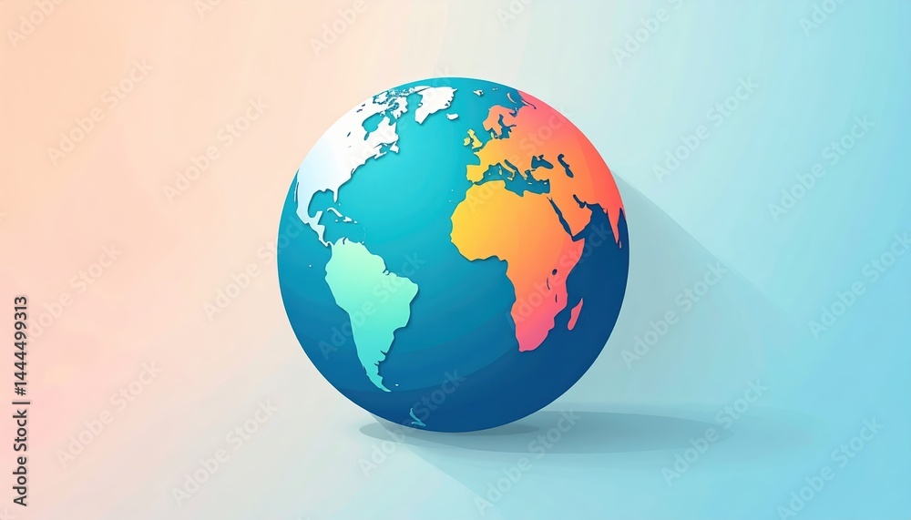 Obraz premium Colorful Earth Globe Illustration Global Connection World Map Design