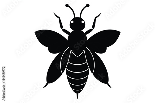 Bee Vector Art illustration. Bee Silhouette. Colorful bee icon. Black and white Bees. Cartoon bee icon set. flying on a dotted route isolated on the white  background