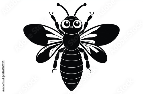 Bee Vector Art illustration. Bee Silhouette. Colorful bee icon. Black and white Bees. Cartoon bee icon set. flying on a dotted route isolated on the white  background