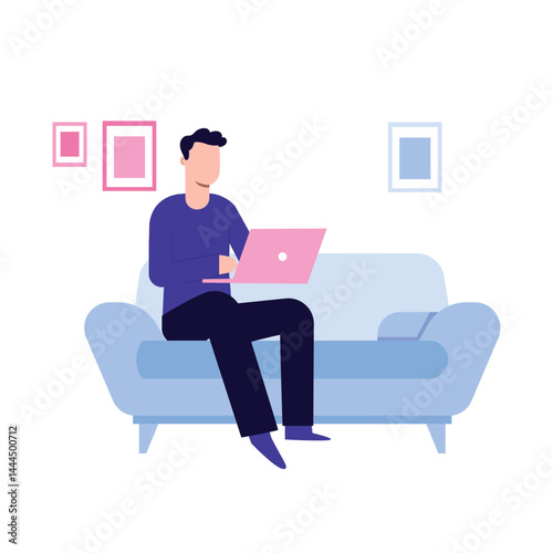 Man working on laptop Vector illustration which can easily modify or edit