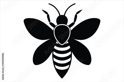 Bee Vector Art illustration. Bee Silhouette. Colorful bee icon. Black and white Bees. Cartoon bee icon set. flying on a dotted route isolated on the white  background