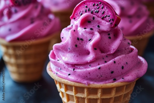 Wallpaper Mural Dragon fruit ice cream cones, close-up, dessert Torontodigital.ca