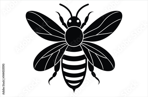 Bee Vector Art illustration. Bee Silhouette. Colorful bee icon. Black and white Bees. Cartoon bee icon set. flying on a dotted route isolated on the white  background
