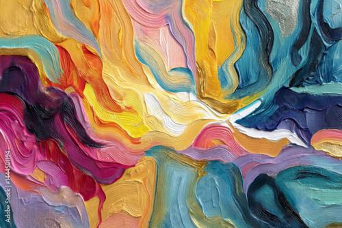 Abstract colorful image with bold brush strokes of oil paint