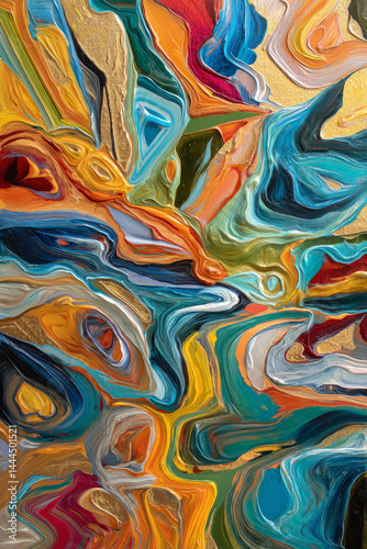 Abstract colorful image with bold brush strokes of oil paint