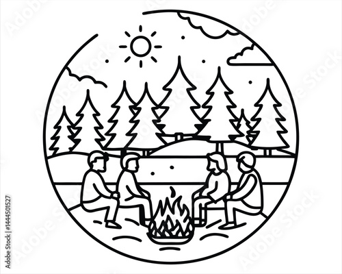Camping Scene with Trees & Fire