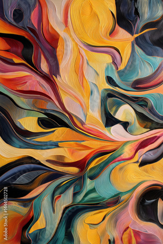 An abstract image with vibrant, swirling colours mixing in an intricate dance.