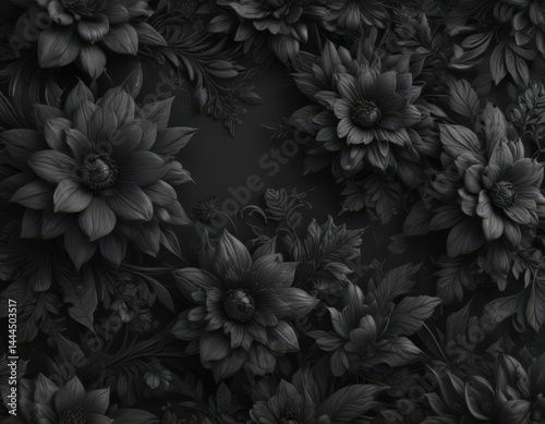 Wallpaper Mural Intricate black & charcoal floral design; dark grey  ,  stylish,  charcoal petals,  monochrome Torontodigital.ca