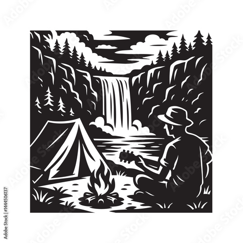 camping near the waterfall