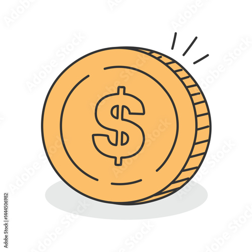 Golden money coin dollar icon isolated flat style.