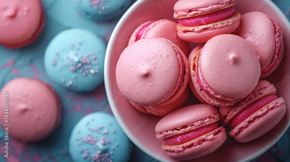Obraz premium Pastel macaron assortment displaying delicate confectionery treats, close up