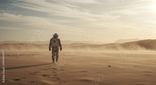 Astronaut exploring a desolate alien planet Mars colonization mission in a hostile environment space exploration concept