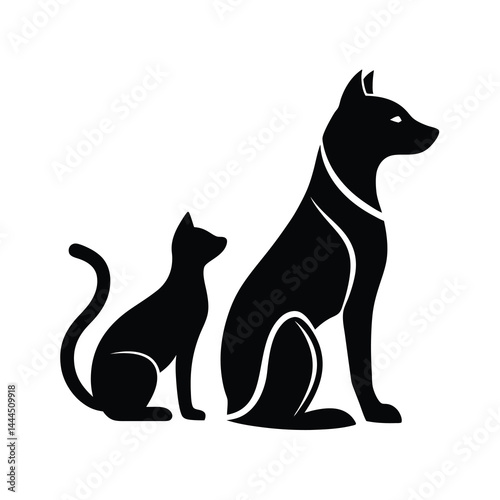 Soft line cat and dog silhouette vector illustration