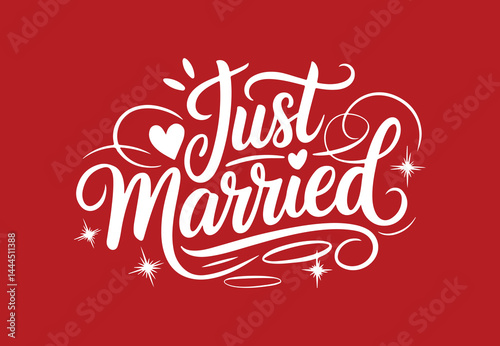 Just Married calligraphy lettering vector illustration, modern handwritten typography