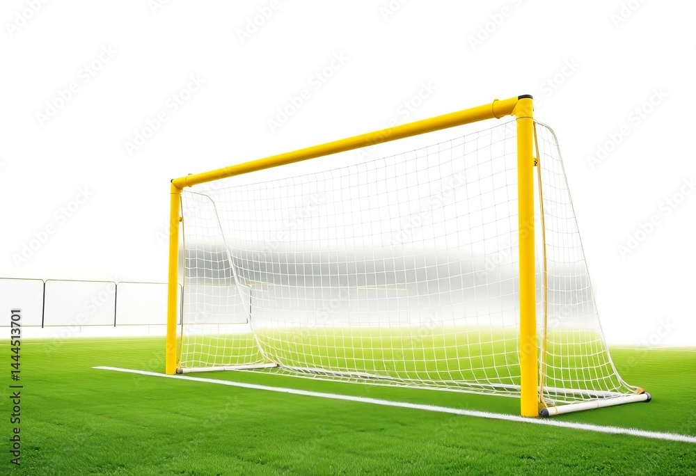 Fototapeta premium Isolated yellow football goalpost against white background, vector, sporting goods
