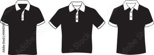 Vector Illustration of a Classic Polo Shirt Icon Black and White Outline Style.
