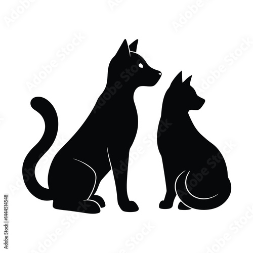 Cat and Dog Profile Silhouette Vector Illustration