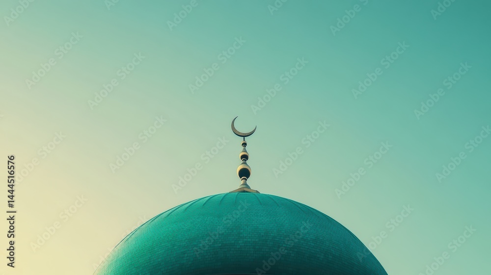 Serene Teal Mosque Dome Under a Tranquil Sky: A Peaceful Islamic Architectural Image