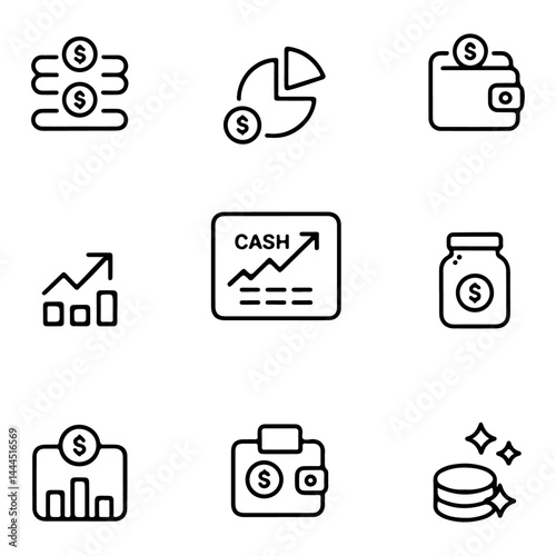 Money Management Line Icon Set | Financial Icon Collection