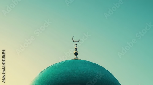Obraz na płótnie Serene Teal Mosque Dome Under a Tranquil Sky: A Peaceful Islamic Architectural Image w salonie