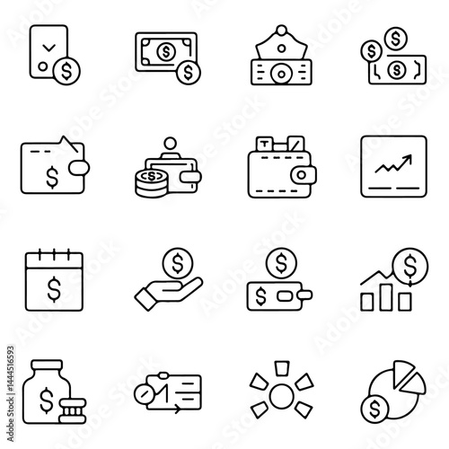 Money Management Line Icon Set | Financial Icon Collection
