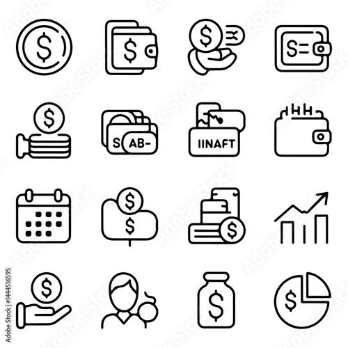 Money Management Line Icon Set | Financial Icon Collection