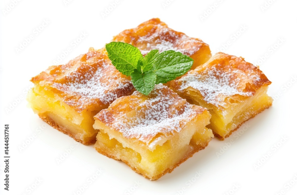 Pieces of apple strudel with powdered sugar Pieces of apple strudel with powdered sugar