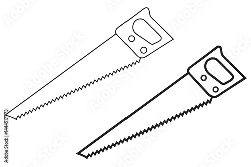 Two hand saws with jagged blades are showcased in a monochrome line drawing