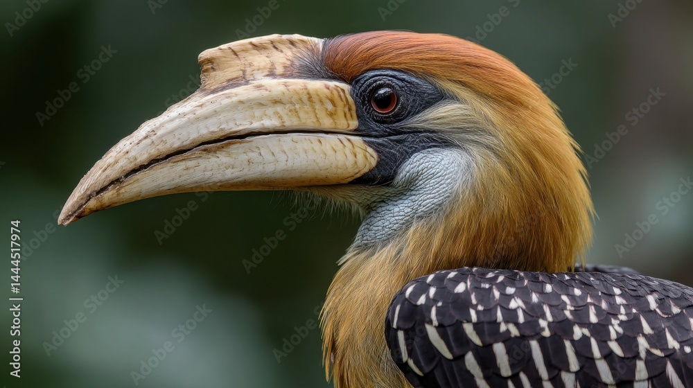 Fototapeta premium Rufous Hornbill Close-Up: A Portrait of Nature's Majesty