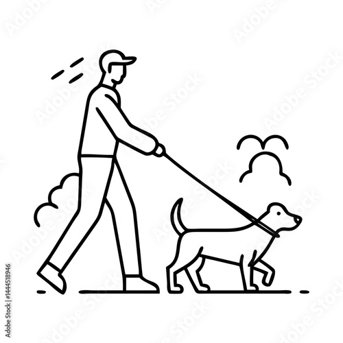 dog walking icon, dog walking line art - simple line art of dog walking, perfect for dog walking logos and icons