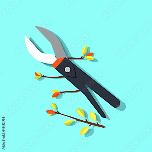 Pruning shears for cutting spring branches with buds to prepare the garden for spring