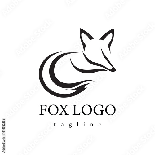 Fox logo design icon silhouette style minimal vector art illustration on a white background.
