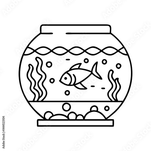 fish tank decoration icon, fish tank decoration line art - simple line art of fish tank decoration, perfect for fish tank decoration logos and icons