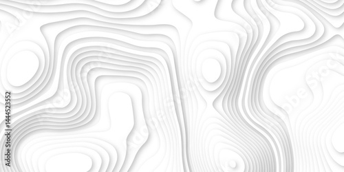 Abstract wavy line 3d paper cut white background. white and gray luxury grid topography map and satin smooth wallpaper matt paper light texture. White waves decorative papercut design.