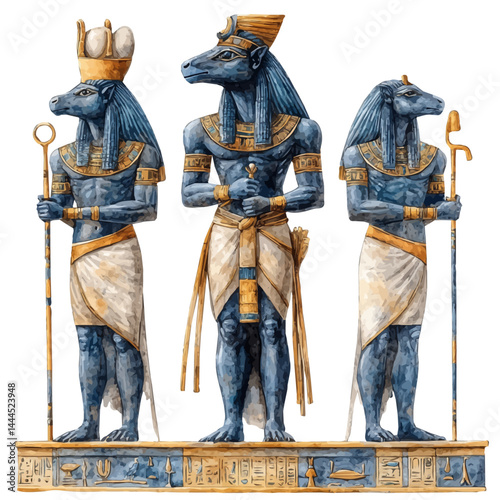 watercolor of Egyptian God Osiris Rising From The Underworld, vector, isolated on a white background.