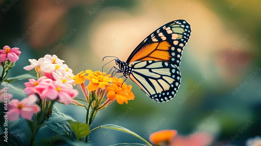 Fototapeta premium Butterfly drinking nectar from a tropical flower