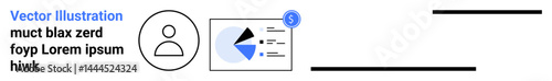User profile icon next to analytics dashboard featuring pie chart, financial symbol, and metrics. Ideal for finance, analytics, business, user data, statistics, performance tracking simple landing