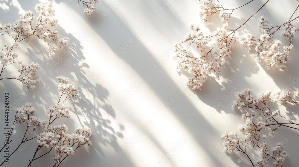 Naklejka premium Delicate dried flowers arranged with sunlight casts.