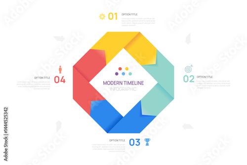 Visual data presentation. Cycle diagram step options. Arrow Pie Chart square infographic template.