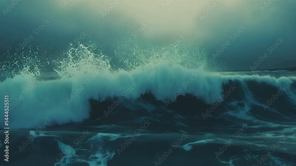 Stockvideon Ocean Wave: A powerful ocean wave cresting against a ...