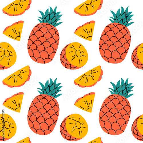 Seamless Pineapple Slice Pattern. Pineapple pattern. Seamless pineapple pattern vector. Ananas seamless pattern. Pineapple exotic tropical fruit as name Ananas comosus for fabric and paper print .