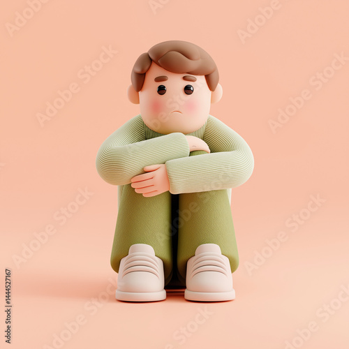 A simple yet powerful scene: a clay-style 3D character sitting on the floor, hugging their knees in a quiet, emotional moment. Perfect for visuals on mental health, overthinking, loneliness, or vulner