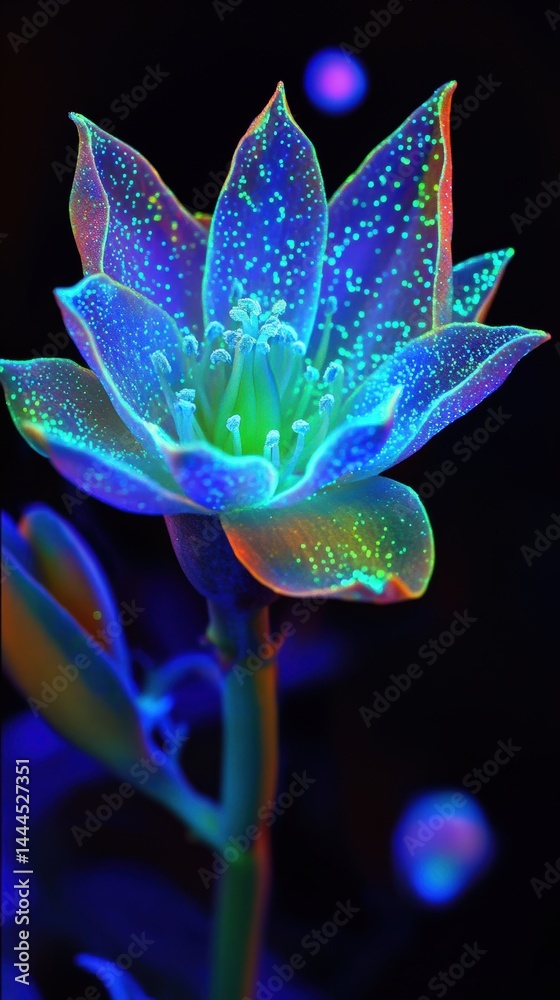 Vibrant Fluorescent Flower Bloom Under UV Light Stunning Macro Photography of Nature's Hidden Beauty