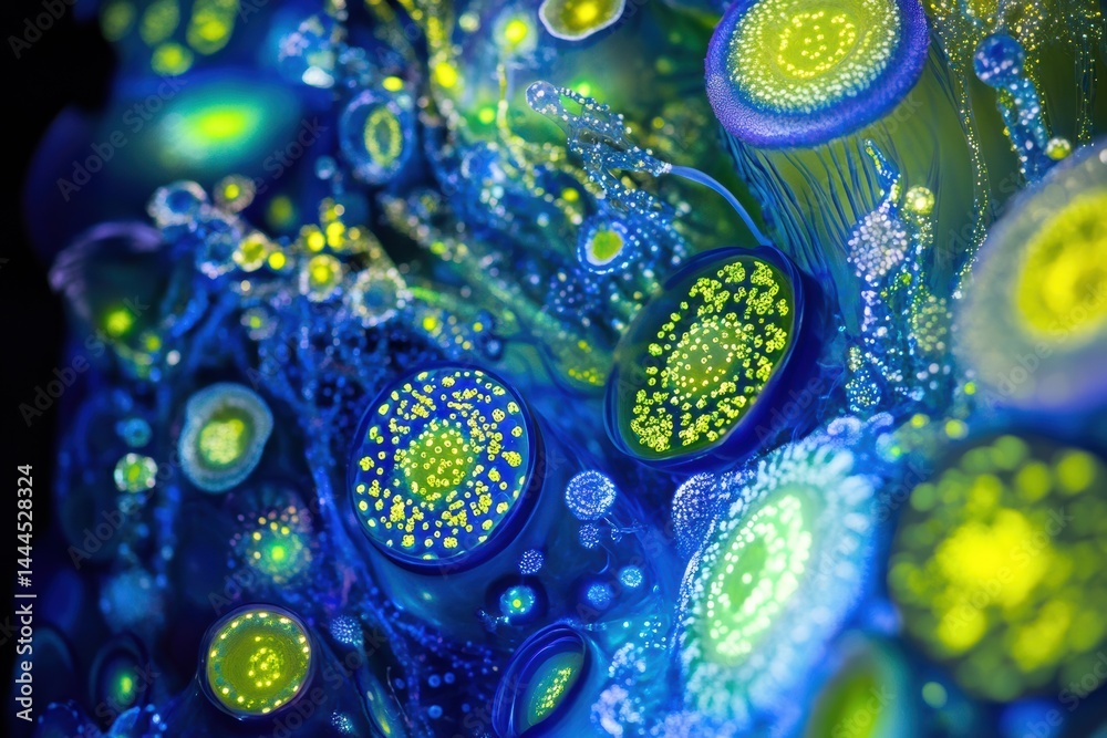 Microscopic Universe: A Vivid Exploration of Cellular Structures and Luminescent Lifeforms